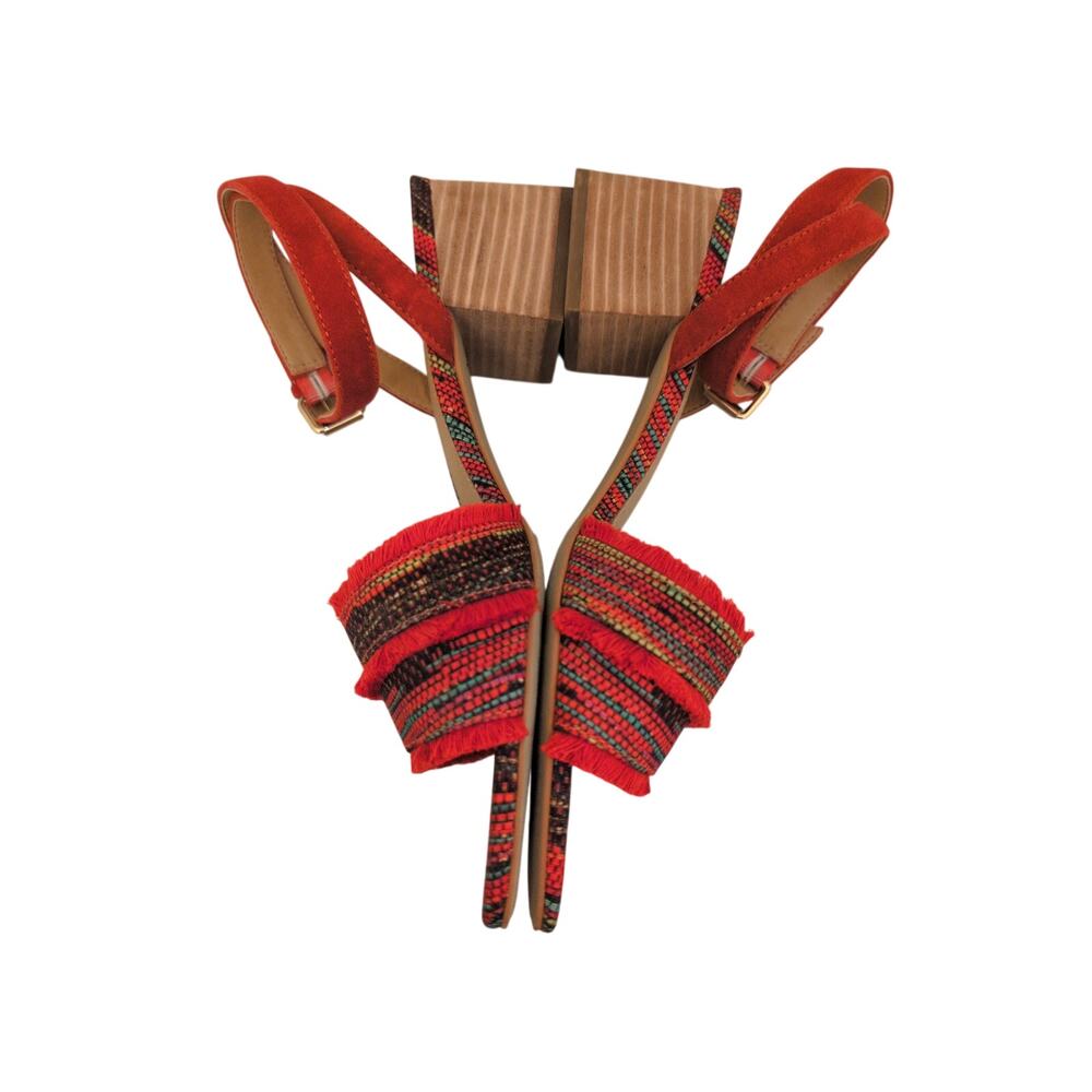 NIC+ZOE Zaria Fringed Canvas Heeled Sandals Size 8.5M Red Black Multicolor - Picture 4 of 6